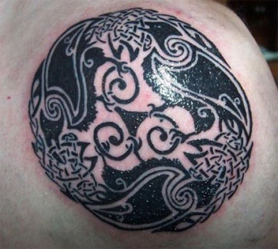 Foot Print Tattoo with Celtic background. Spiritual & Religious. JR.