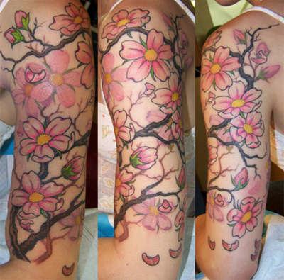 A woman with a Chinese cherry blossom tattoo may be delicate and beautiful